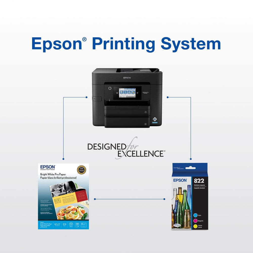Epson 822XL on an office desk in use conveying professional-quality prints and efficient workflow