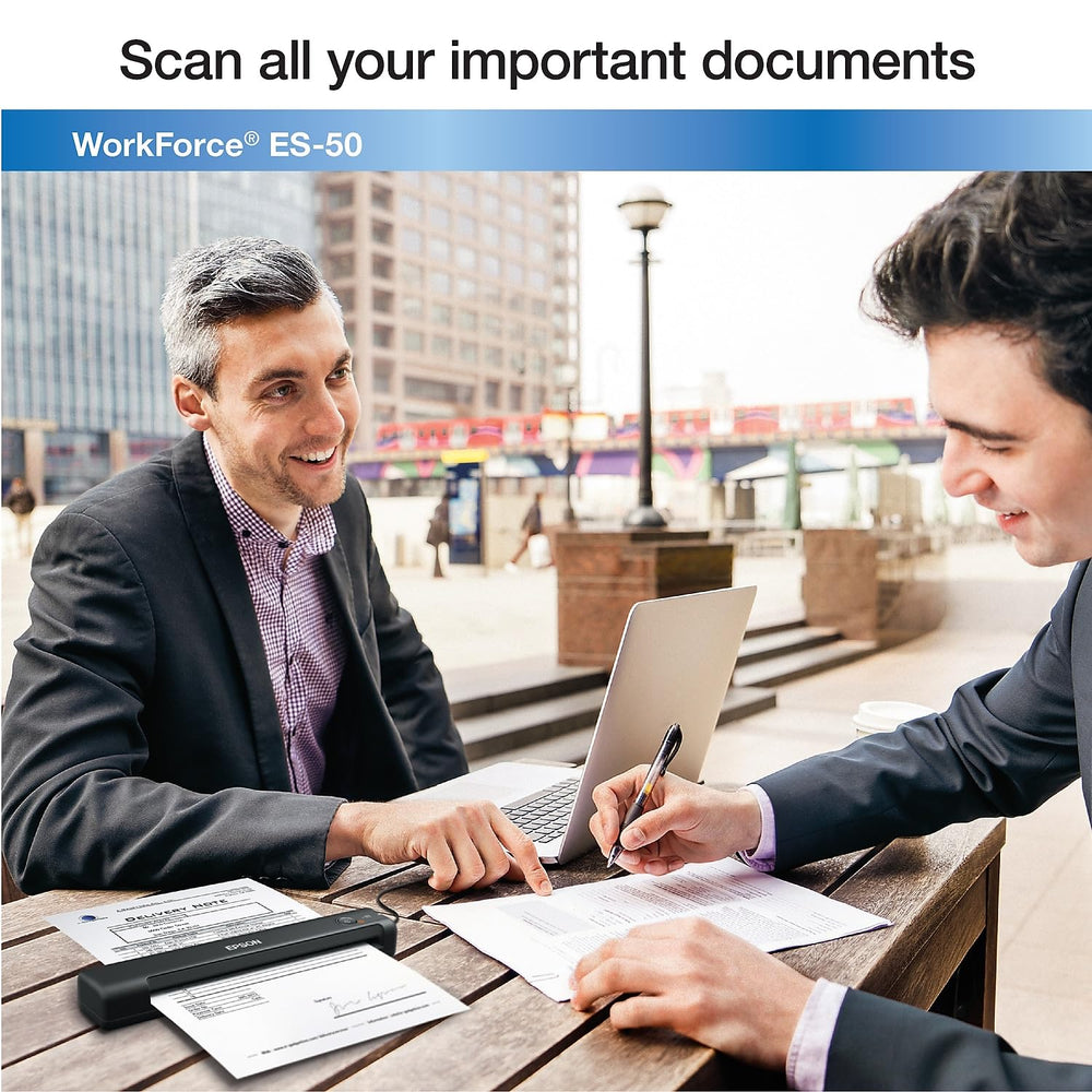 Epson ES-50 side profile closed emphasizing slim design and portable benefit