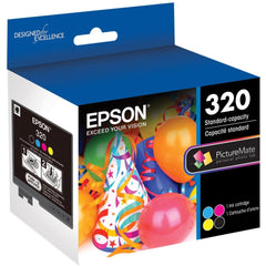 Epson T320 front packaging showing cartridge set and compatibility for reliable prints