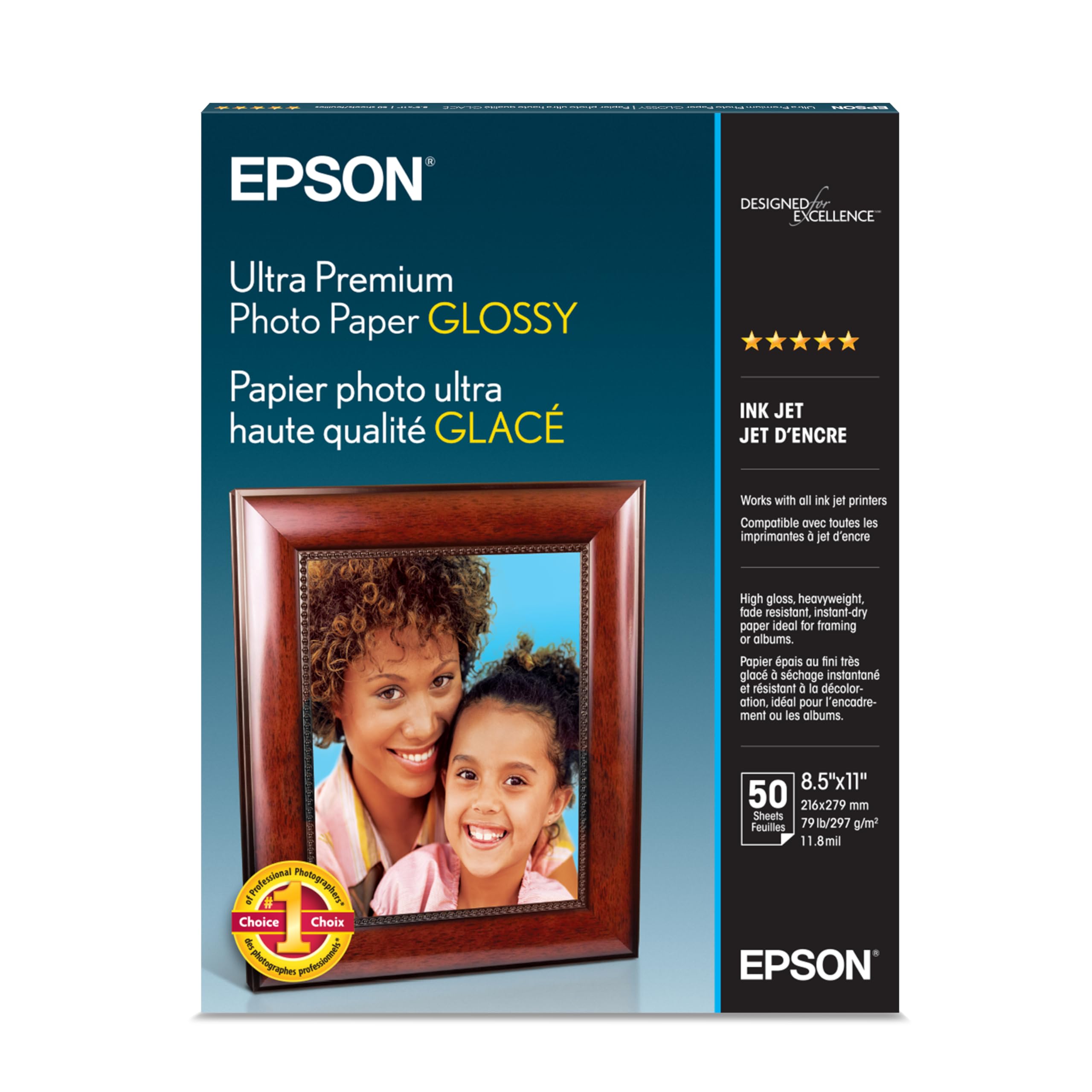 Epson front packaging showing product and sheet count for clear purchase choice