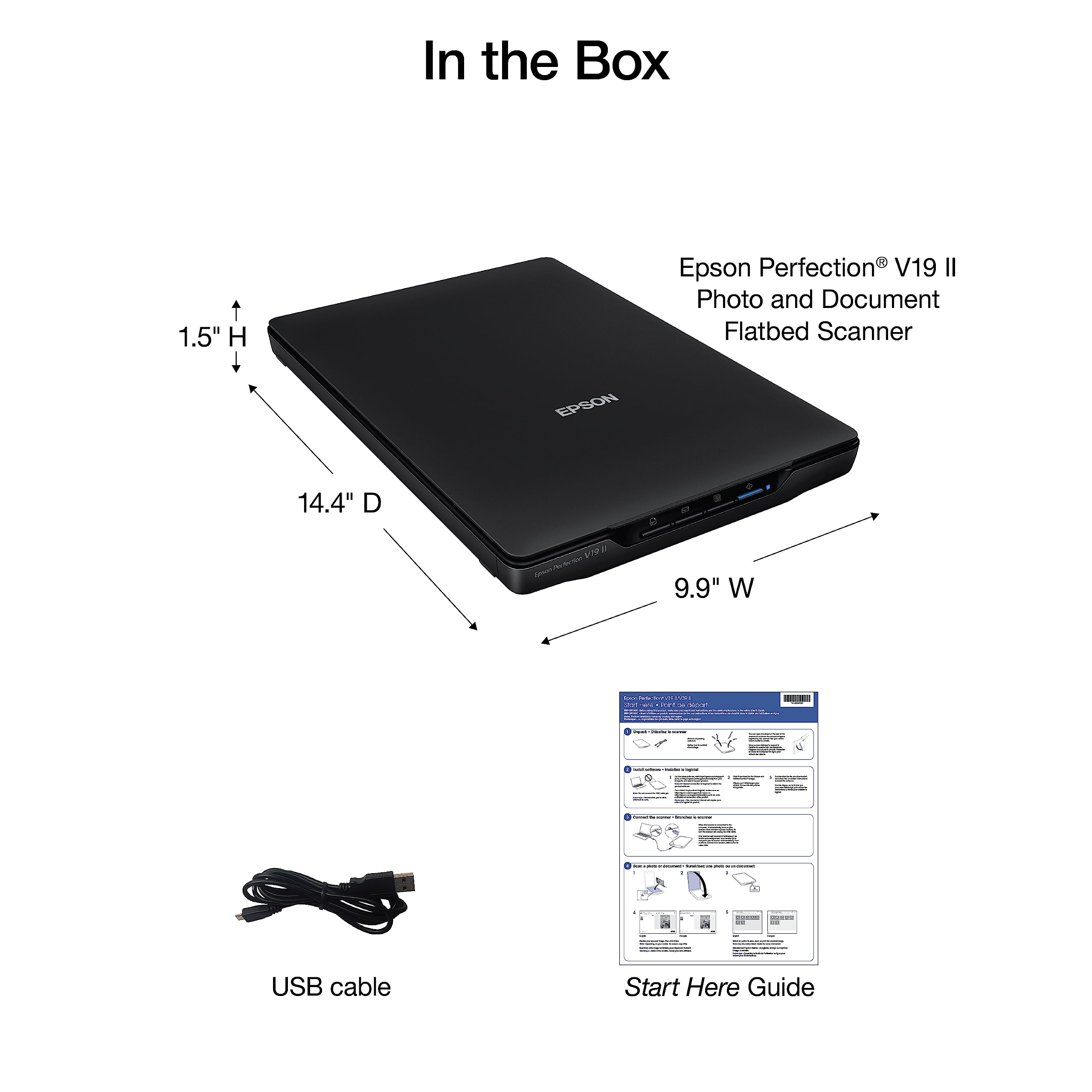 Epson V19 II high-rise lid with book positioned for scanning thick originals with improved clearance