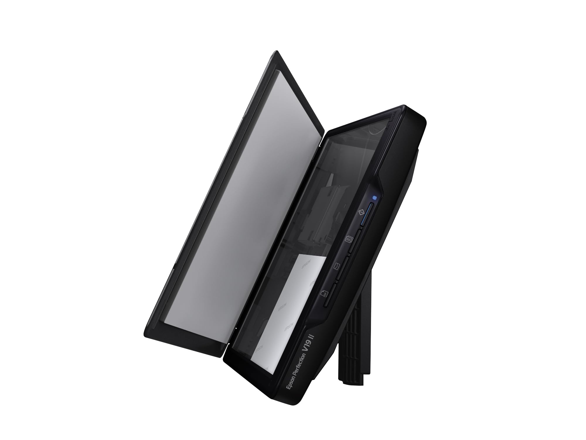 Epson V19 II next to laptop illustrating ScanSmart workflow and fast document capture