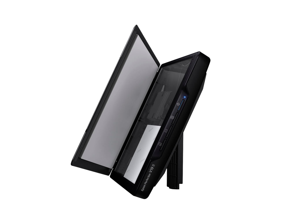 Epson V19 II next to laptop illustrating ScanSmart workflow and fast document capture