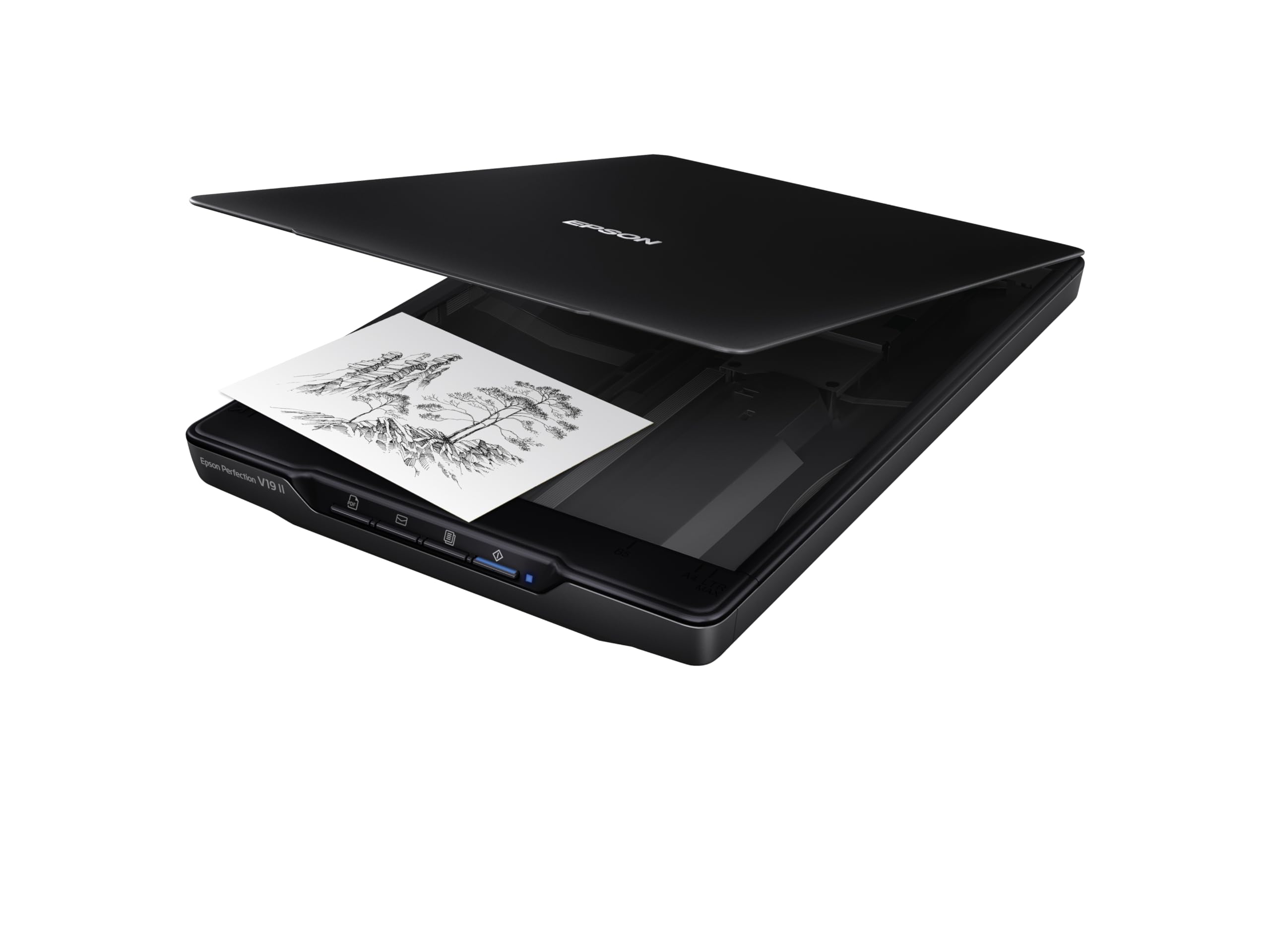 Epson V19 II vertical kickstand storage demonstrating space-saving upright placement benefit
