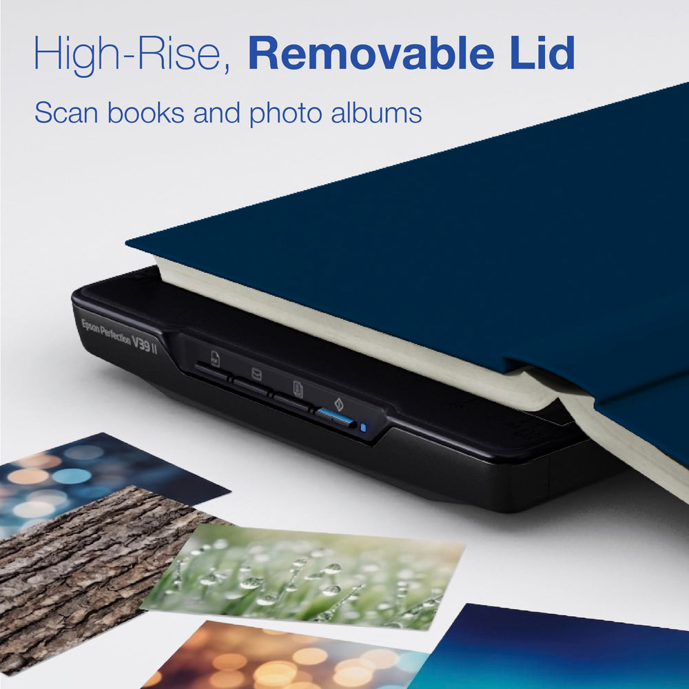 Epson V39 II with high-rise removable lid scanning thick book pages easily
