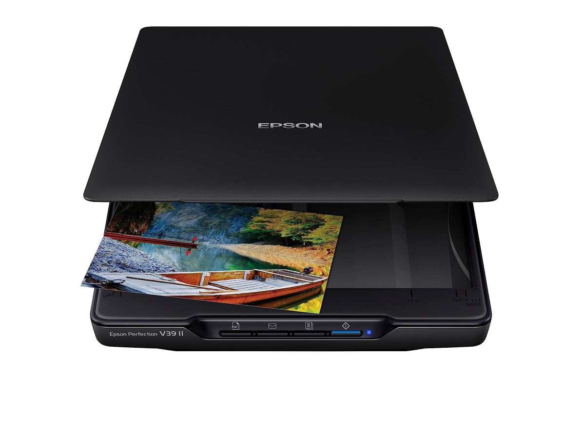 Epson V39 II top view showing flatbed and sleek compact design for space saving