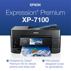 Epson XP-7100 4.3-inch touchscreen closeup with photo preview, simplifies on‑printer edits