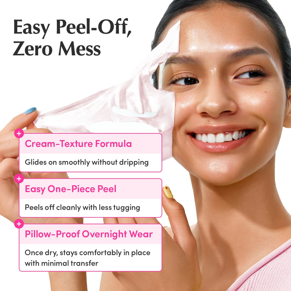 EQQUALBERRY peeling off mask in one piece illustrating gentle removal and minimal tugging