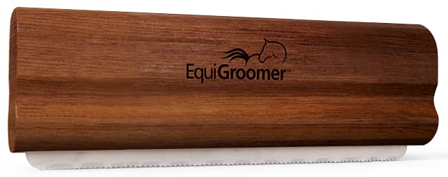 EquiGroomer mahogany front view showing full brush and benefits