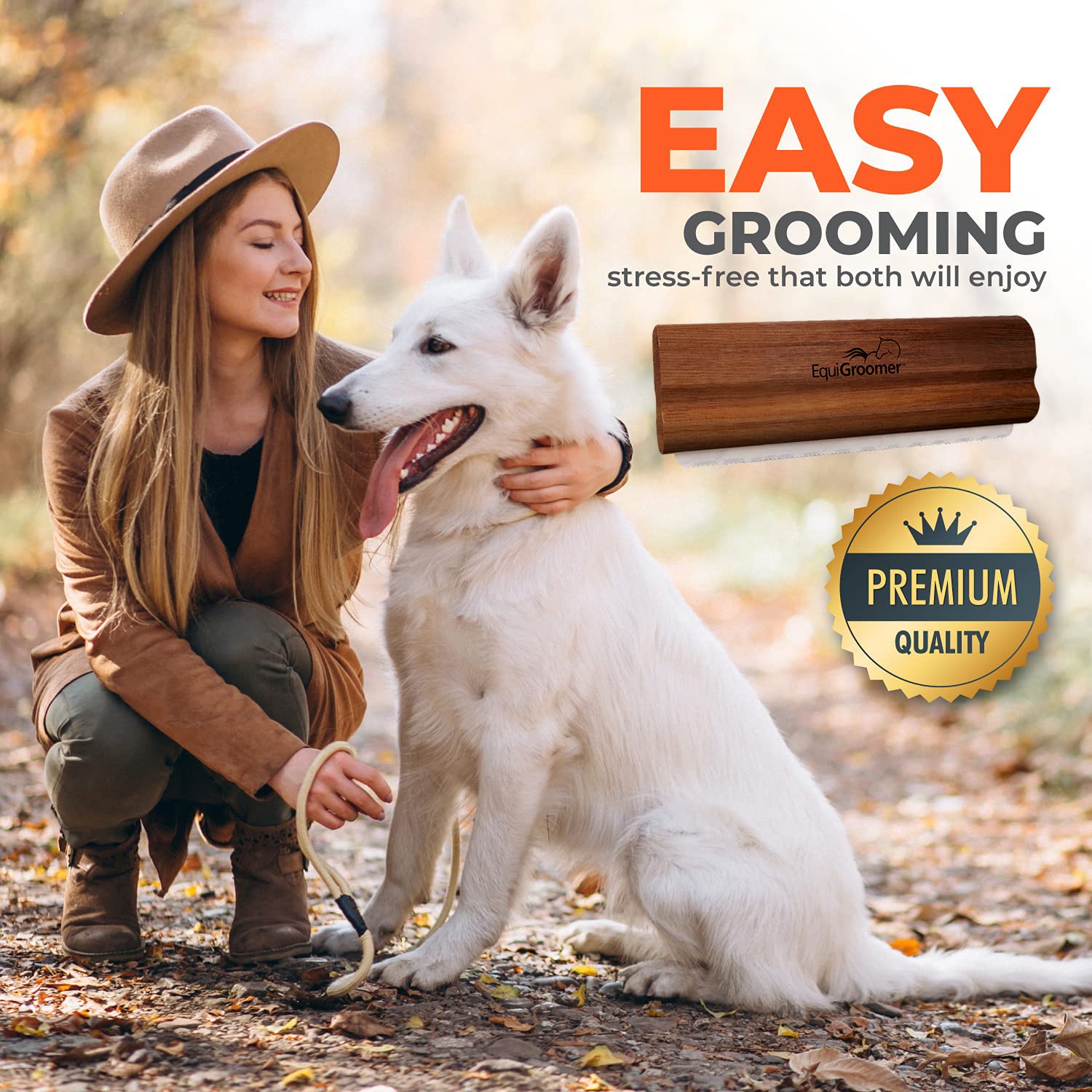 EquiGroomer held in hand to show 5-inch size and precise reach
