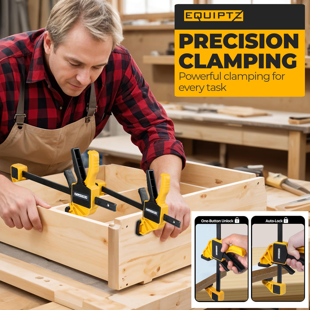 EQUIPTZ clamp holding glued boards during assembly for clean, stable bond