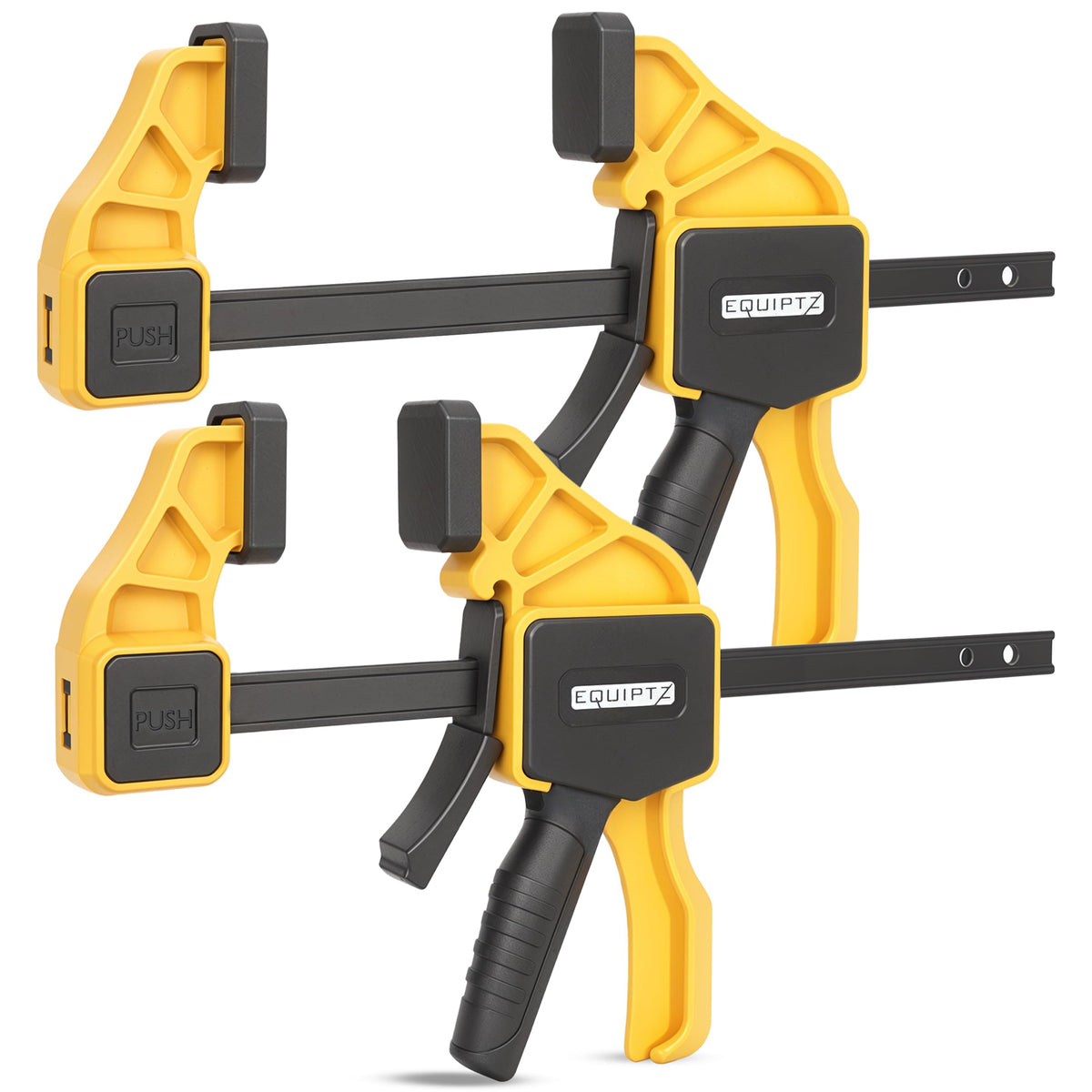 EQUIPTZ front view of 12 inch bar clamps showing sturdy build and quick grip benefit