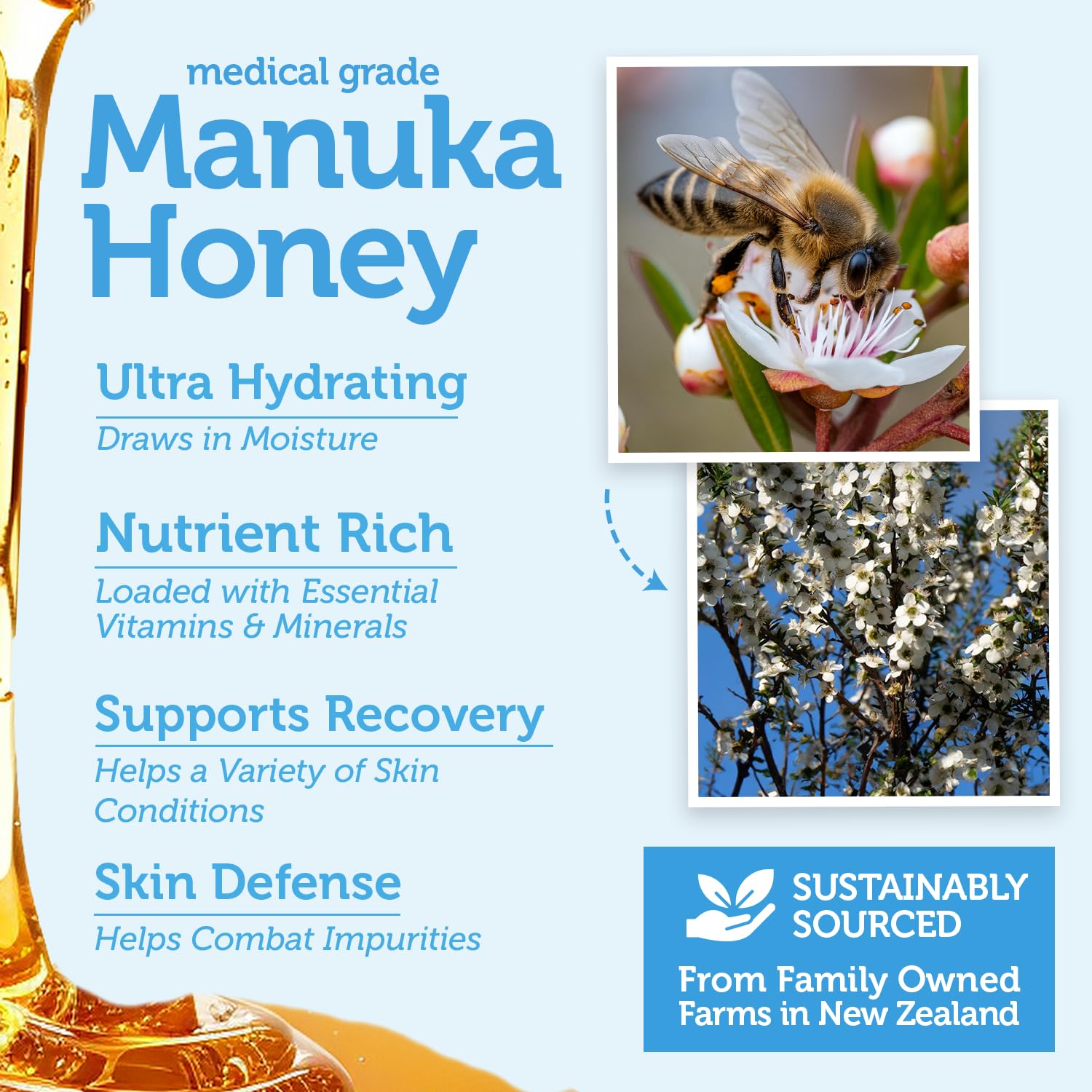 Era Organics label detail focusing on medical-grade Manuka and clean formulation