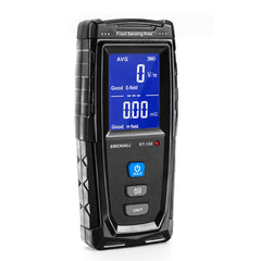 ERICKHILL front view of blue EMF meter showing buttons and screen, clear readings
