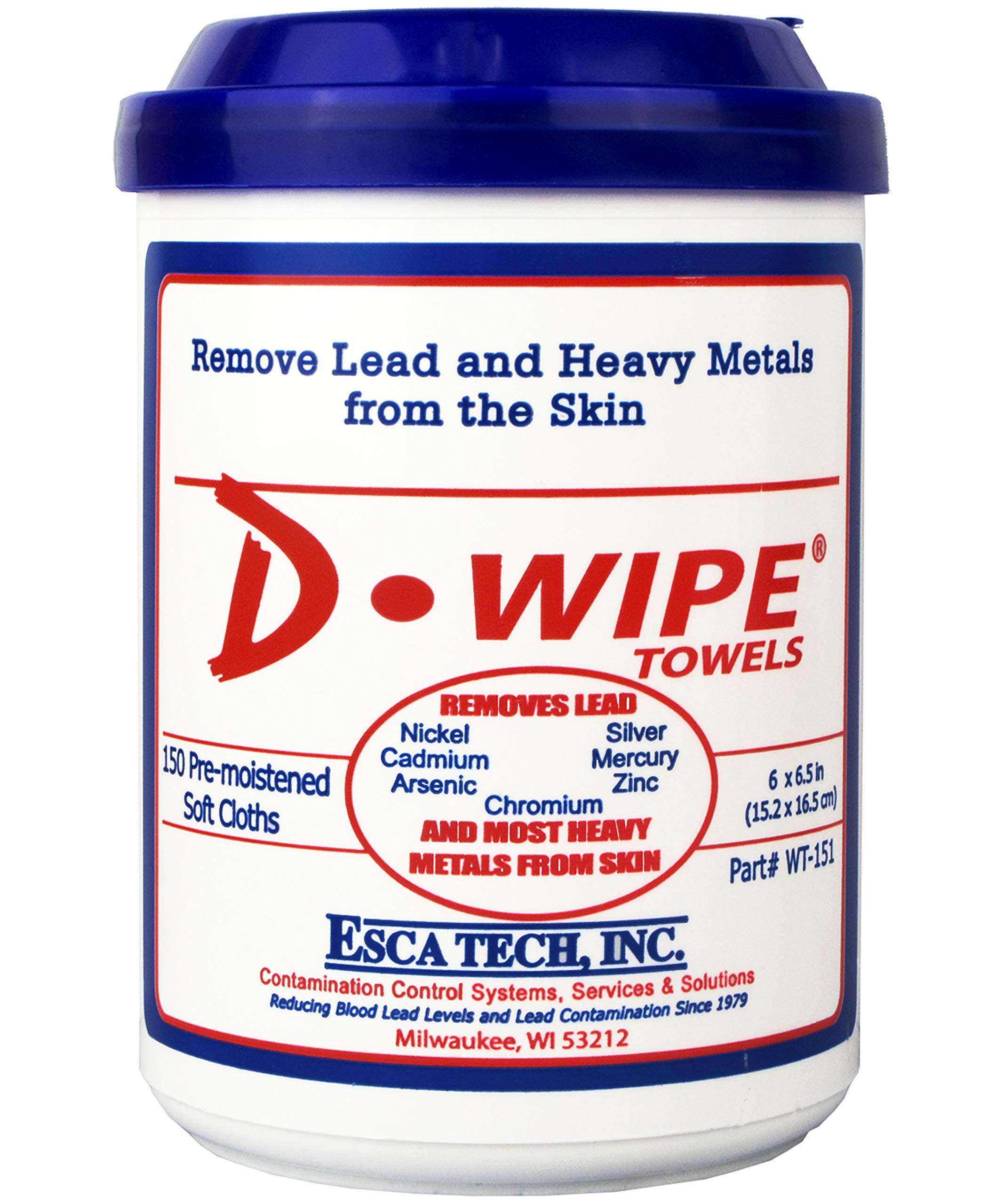 ESCA Tech D-Lead D-Wipe front packaging showing container and count for fast access
