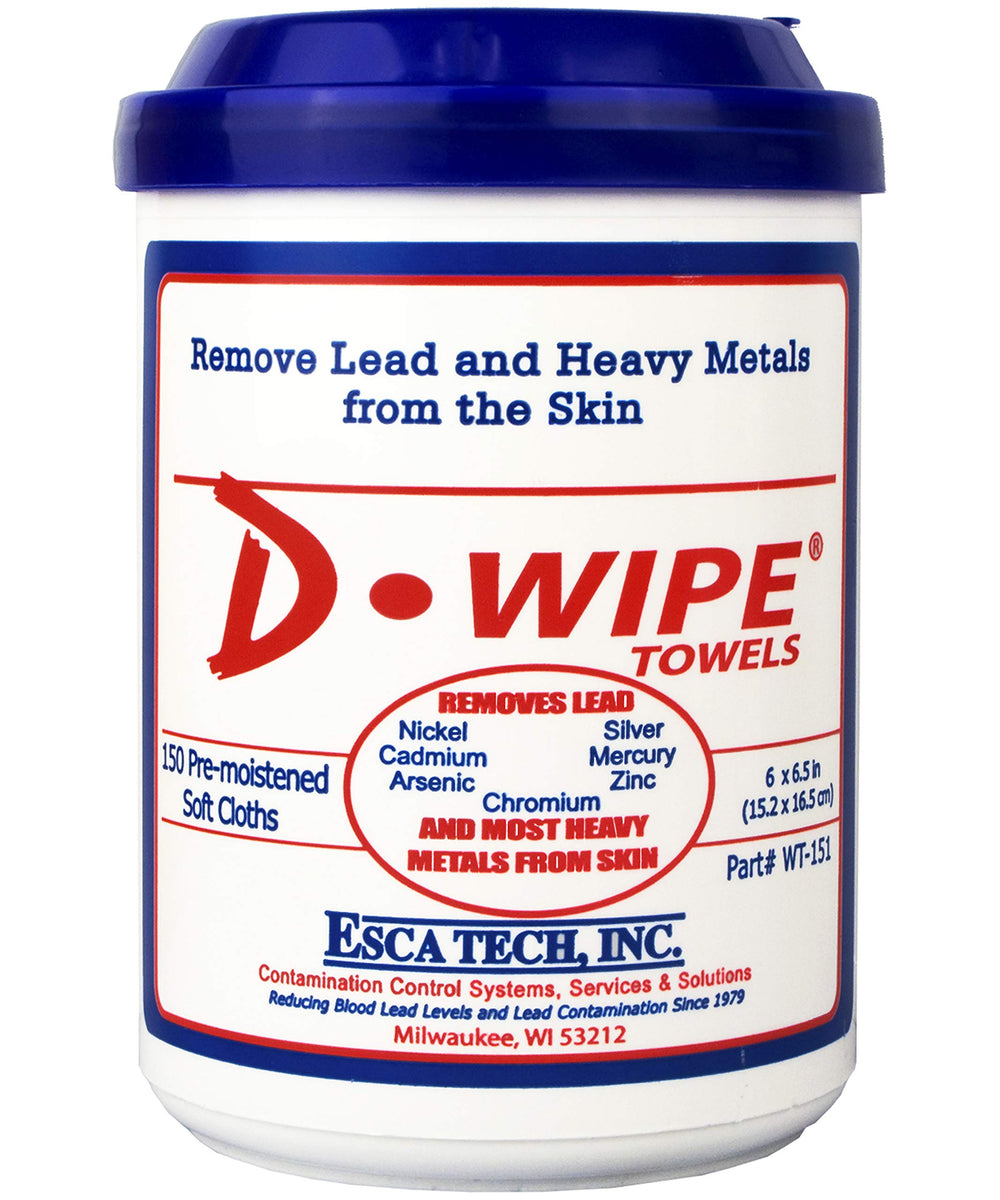 ESCA Tech D-Lead D-Wipe front packaging showing container and count for fast access