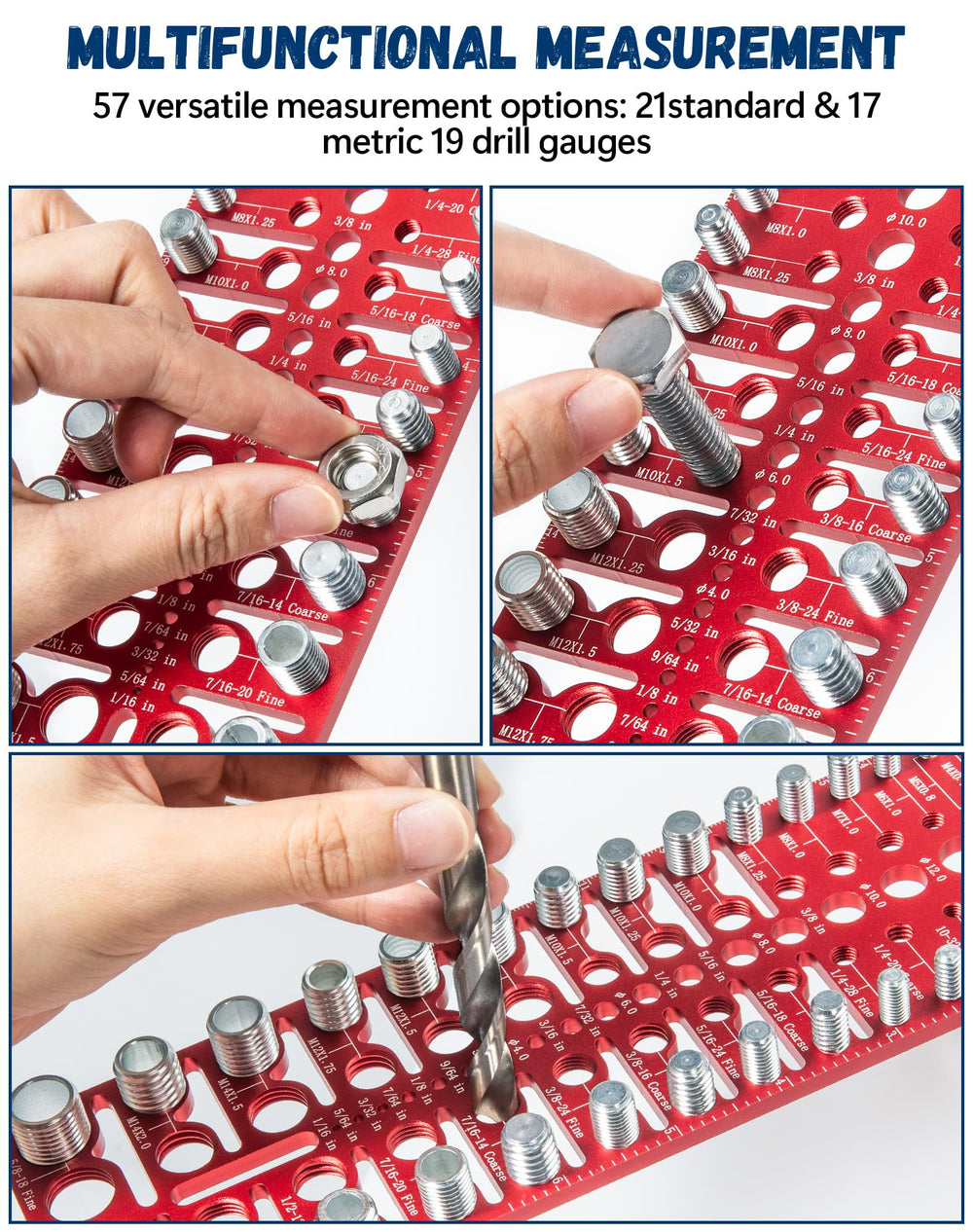 Esdabem top view of drill gauge holes for quick drill-bit sizing checks