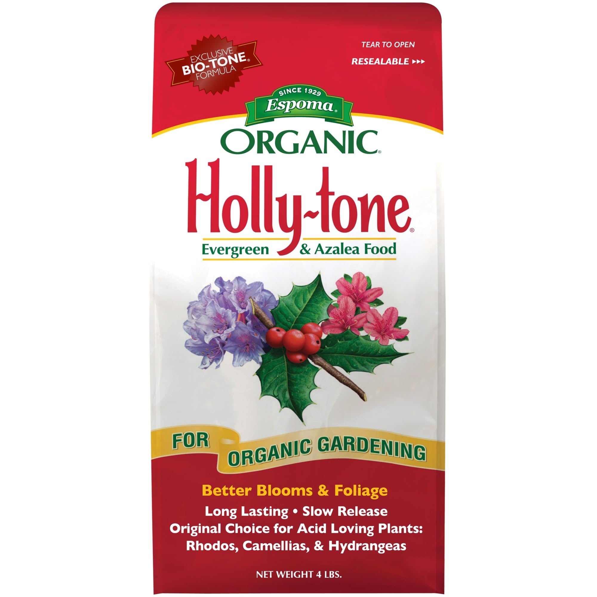 Espoma Holly-Tone used in garden bed showing healthier acid-loving plants