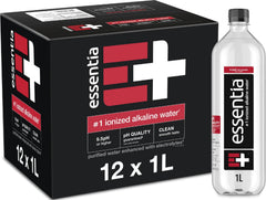 Essentia Water 12-pack front packaging showing convenience and stock