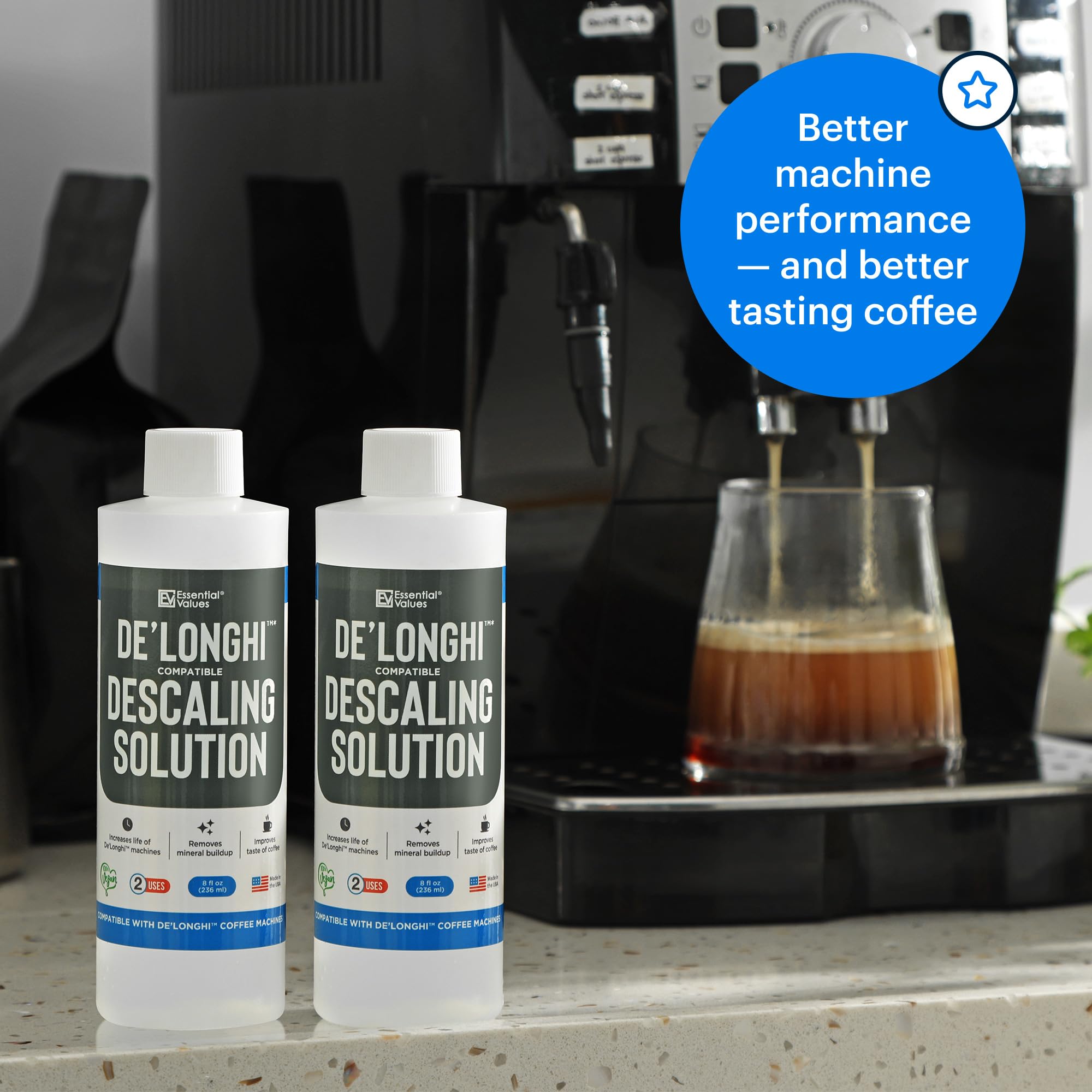 Essential Values pouring into pitcher to show easy measured dosing benefit