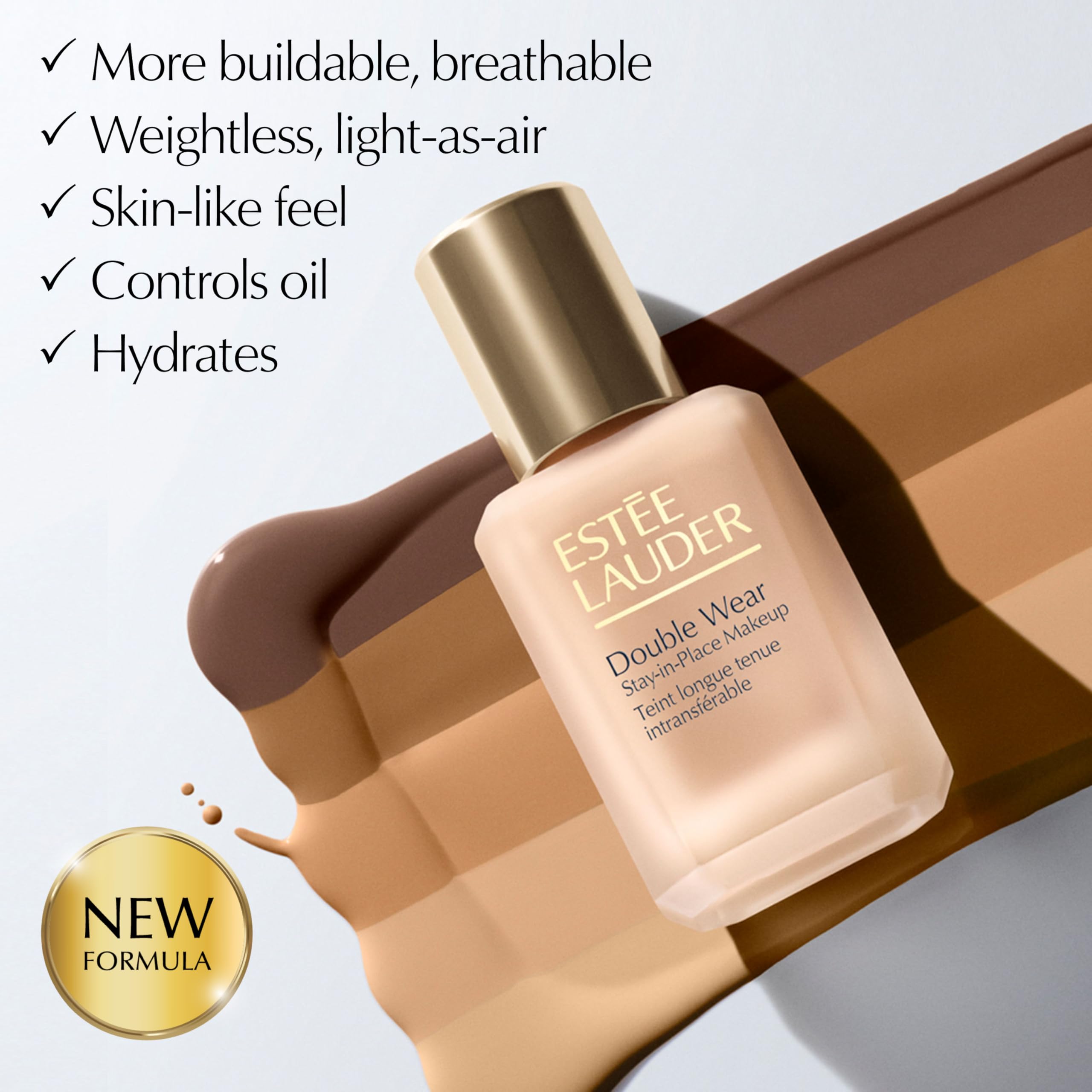 Estée Lauder foundation in a handbag showing travel-ready, durable wear
