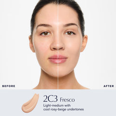 Estée Lauder foundation texture on fingertip highlights lightweight fluid feel