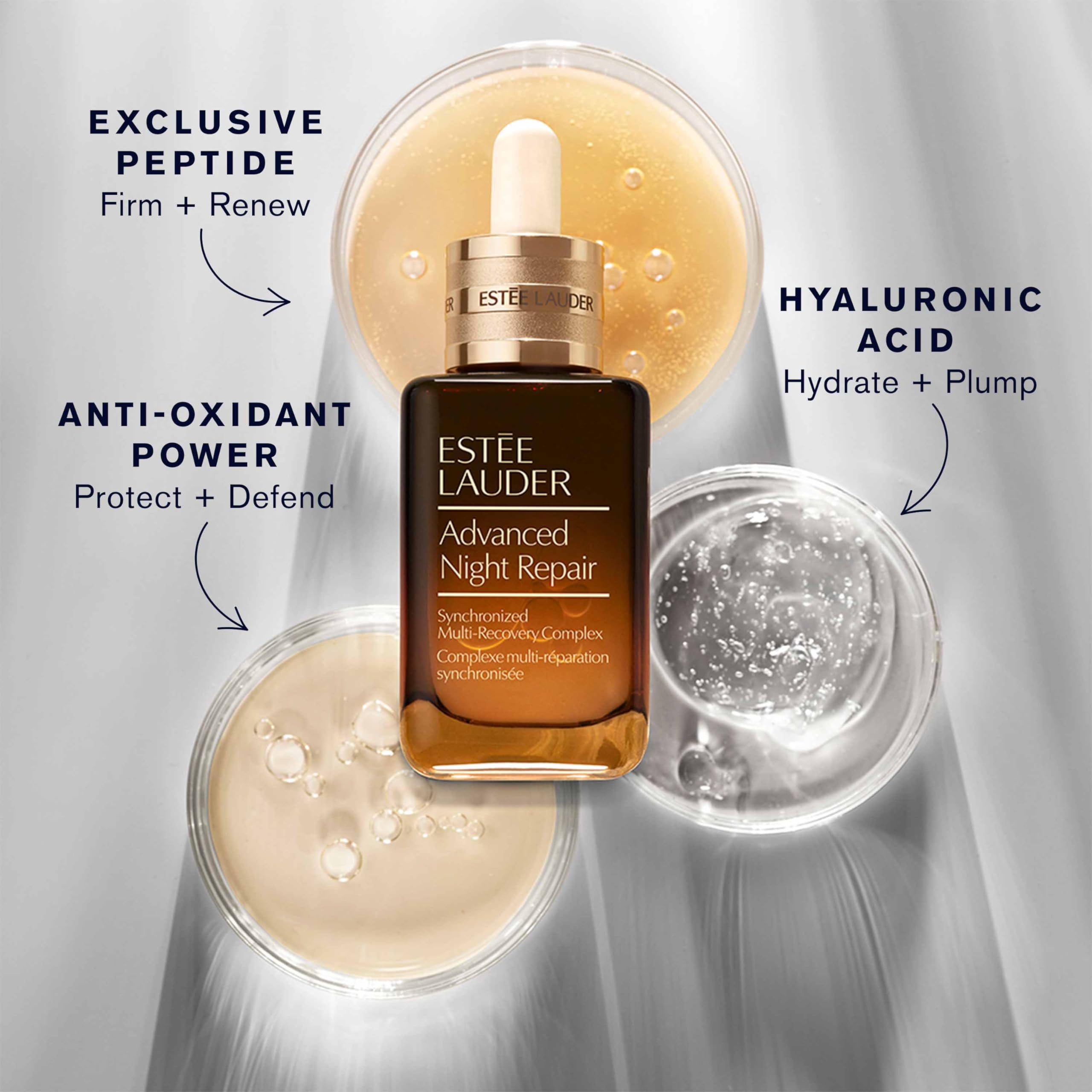 Estée Lauder label detail emphasizing Night Peptide and ingredient benefits