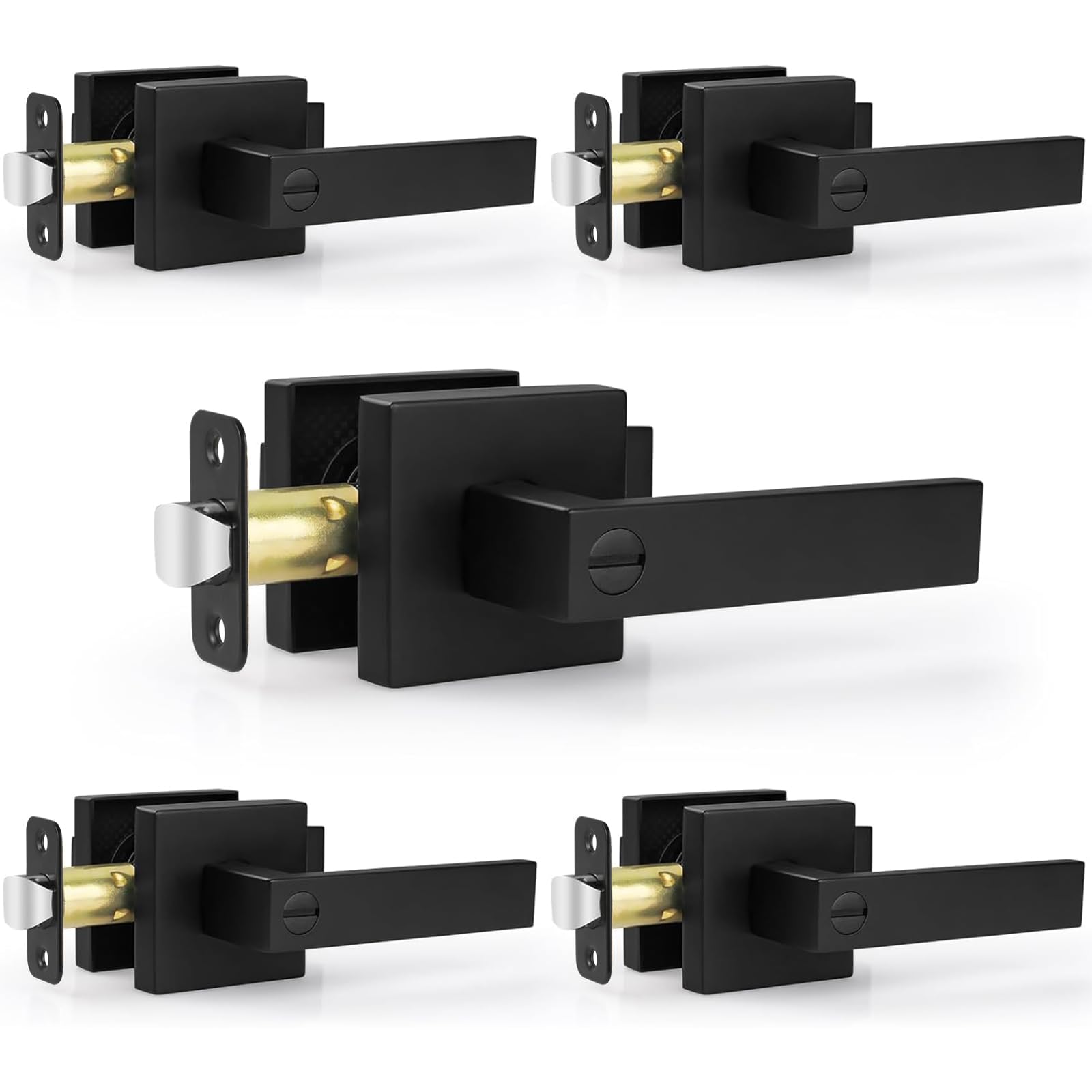 Estmoon front packaging showing five matte black knobs and included parts for quick install