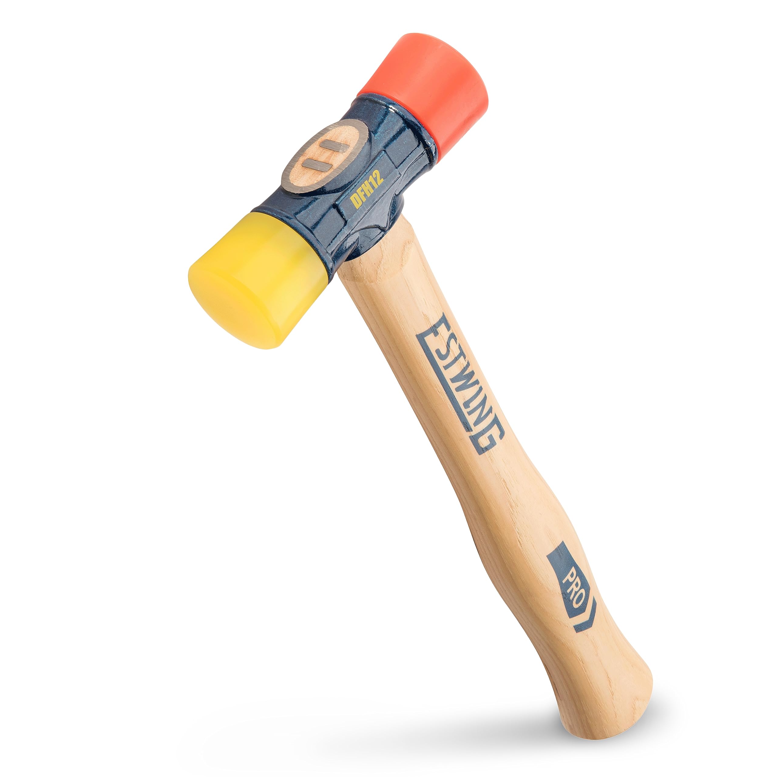 Estwing DFH12 front view showing red and yellow faces and balanced design for versatility