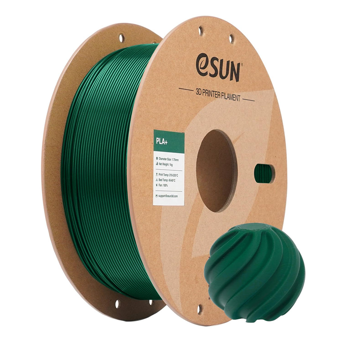 eSUN pine green spool front view showing smooth winding and reliable feed