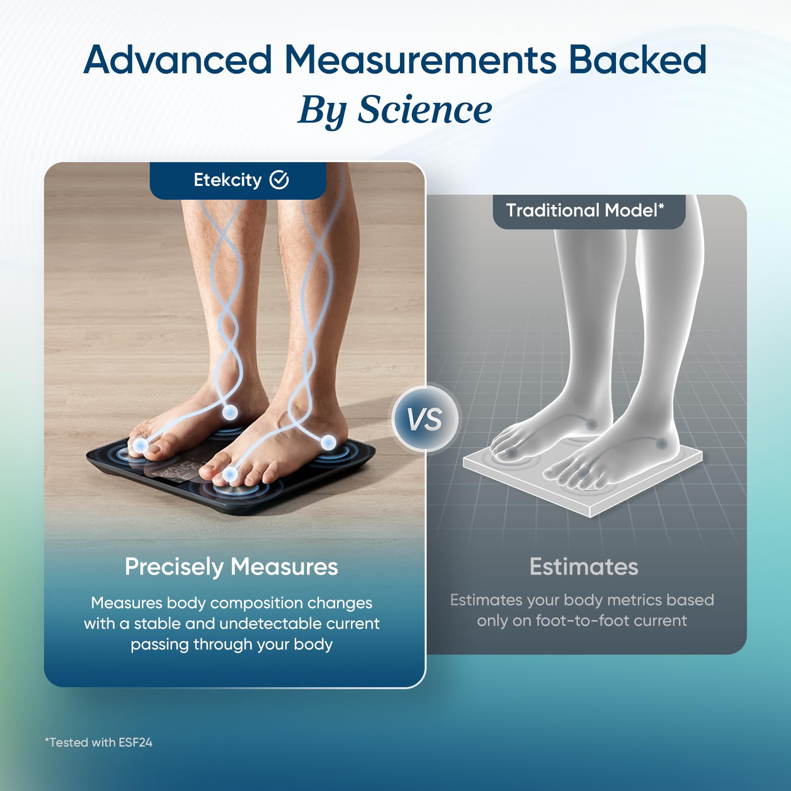Etekcity edge and electrode close-up showing dual-frequency sensors for improved accuracy benefit