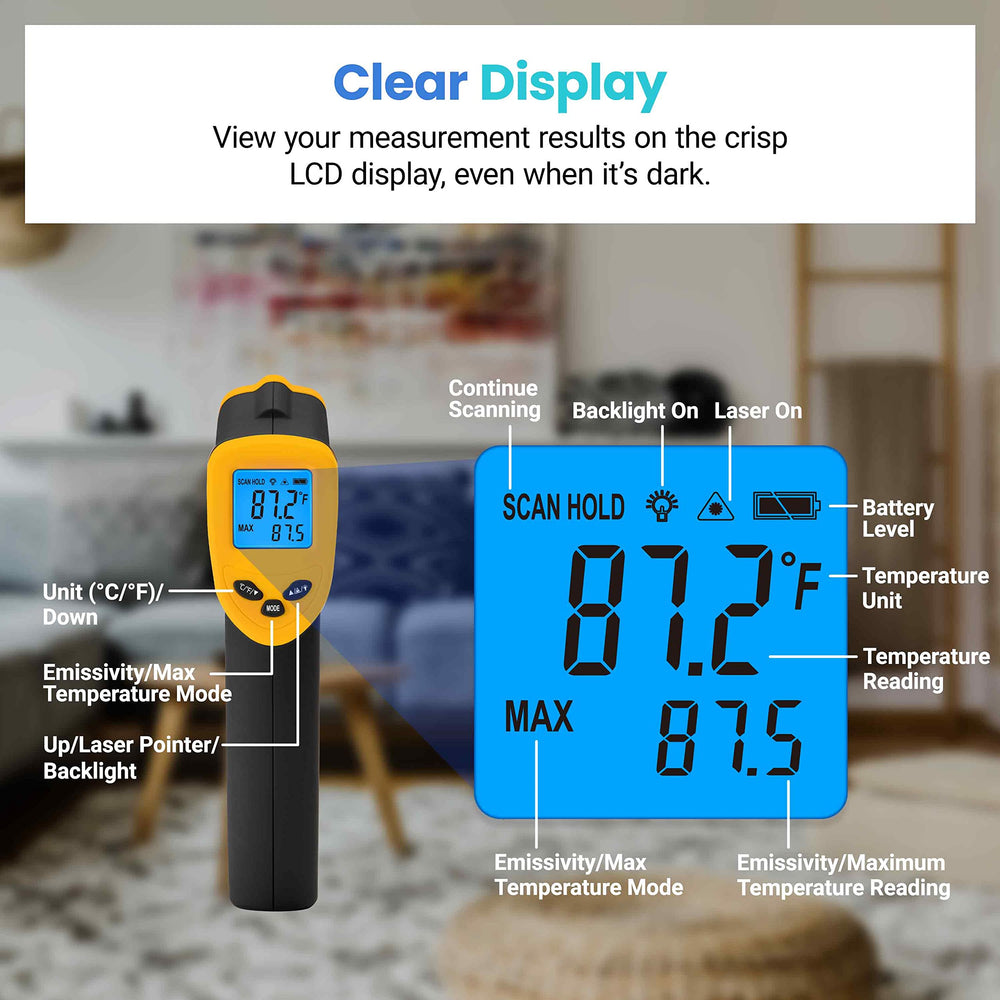 Etekcity Lasergrip 774 measuring grill surface temperature for safe cooking