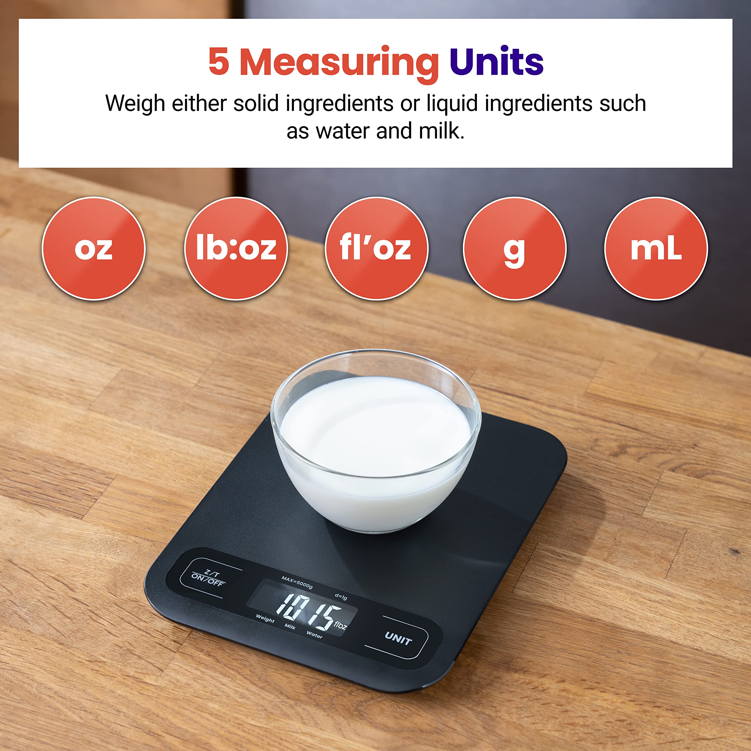 Etekcity scale display and buttons for easy unit selection and tare benefit