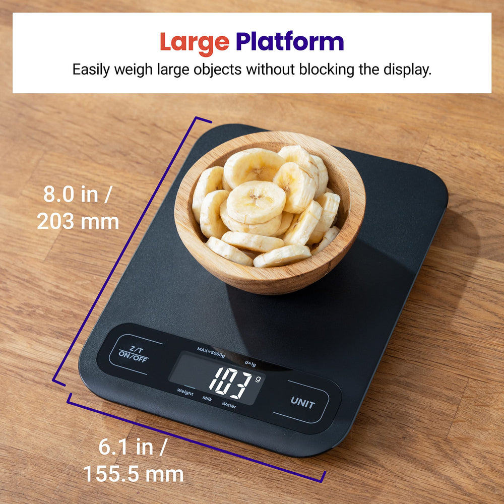 Etekcity scale in use baking demonstrating precise ingredient measurement benefit