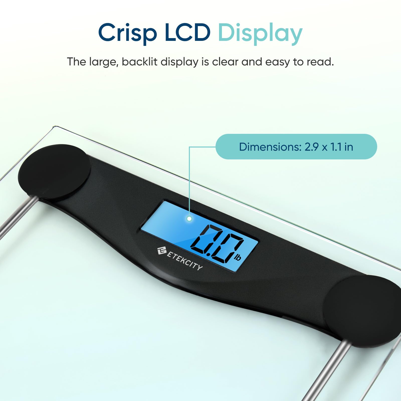 Etekcity close-up of 6mm tempered glass highlighting durability and smooth surface