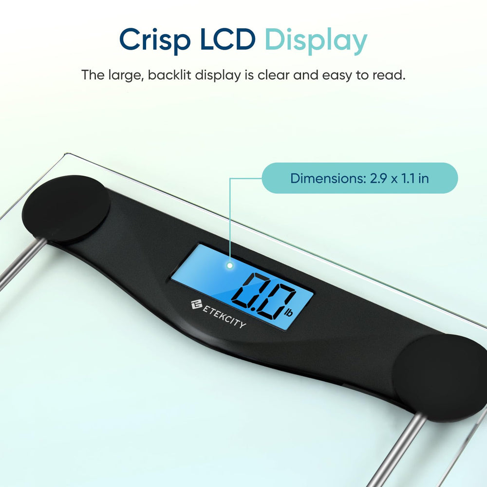 Etekcity close-up of 6mm tempered glass highlighting durability and smooth surface