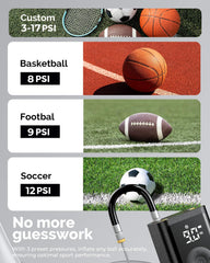 ETENWOLF P300 Plus inflating a basketball quickly for ready-to-play convenience