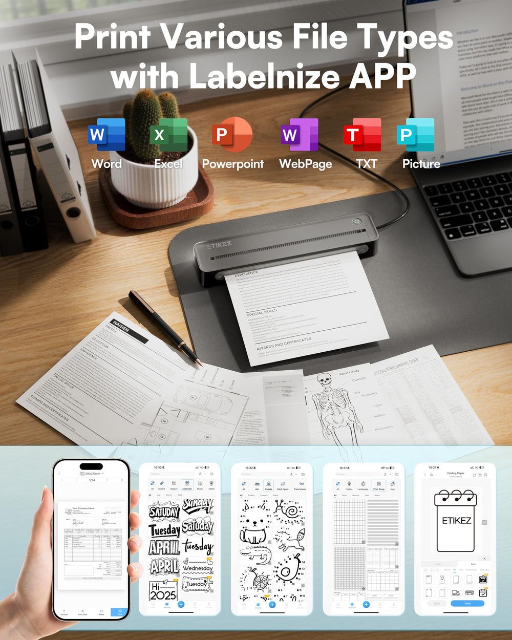 ETIKEZ D90E printing from smartphone via Bluetooth for quick mobile documents