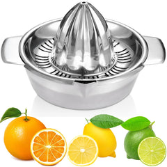 Etinslant front view of stainless steel juicer showing whole unit and sturdy build benefit