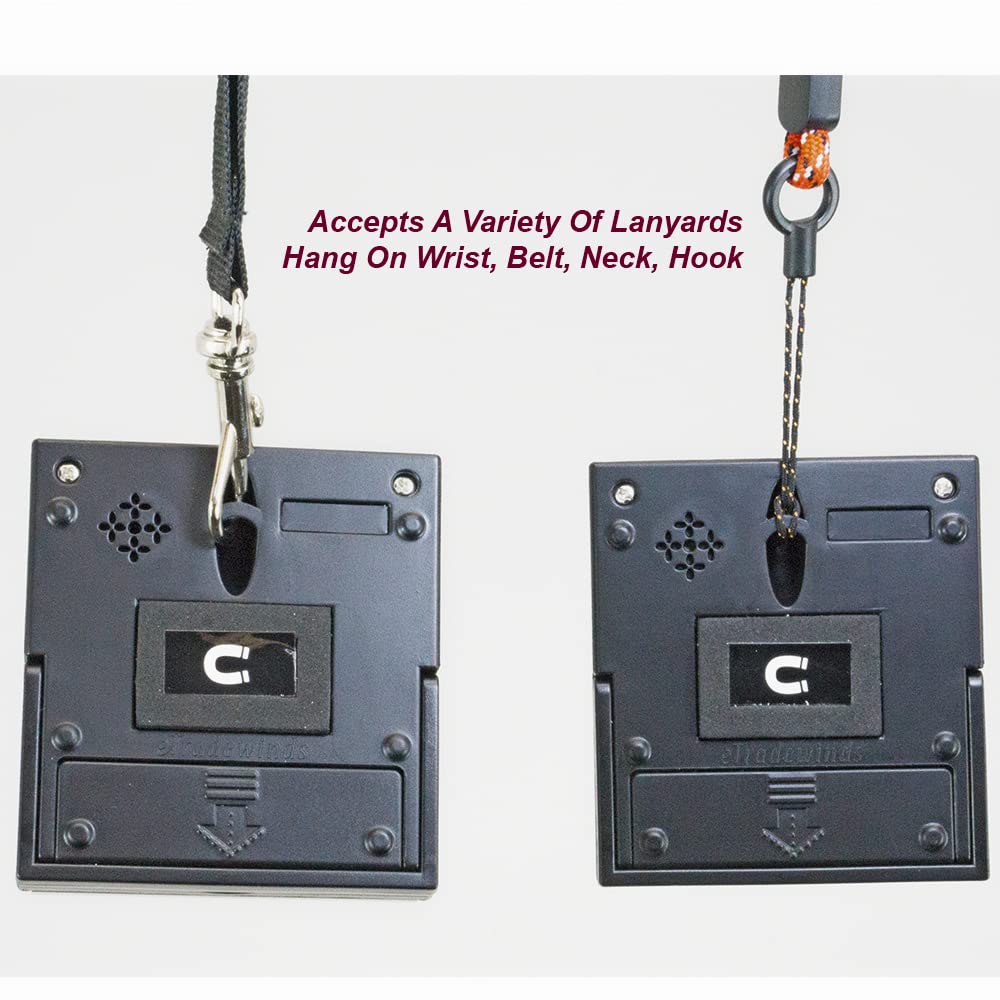 eTradewinds eT-23 worn on wrist with lanyard attachment, hands-free timing convenience