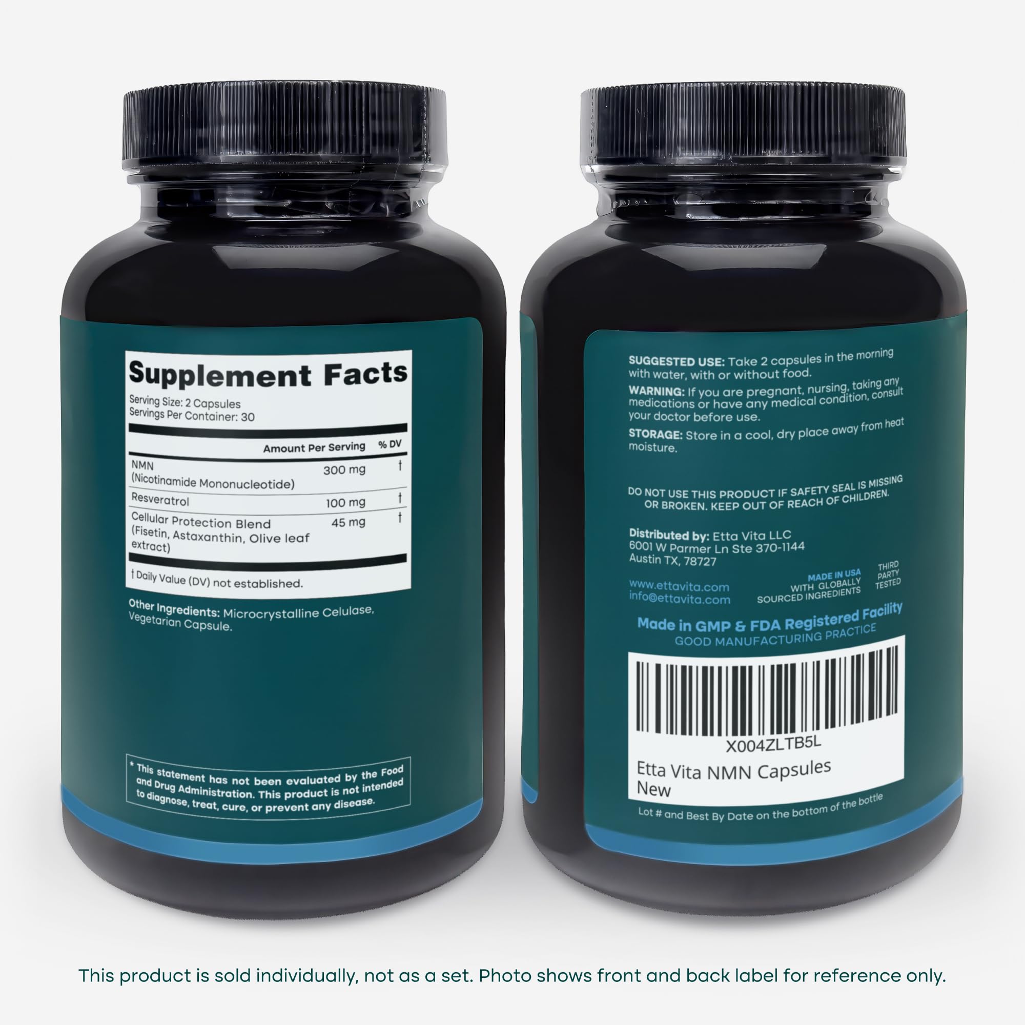 Certificate of analysis document beside Etta Vita bottle indicating third-party testing and purity