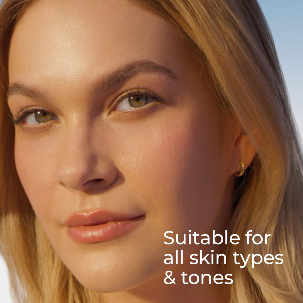 Eucerin sunscreen applied under makeup showing smooth layering benefit