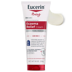 Eucerin baby eczema relief front tube shows clear label and soothing benefits