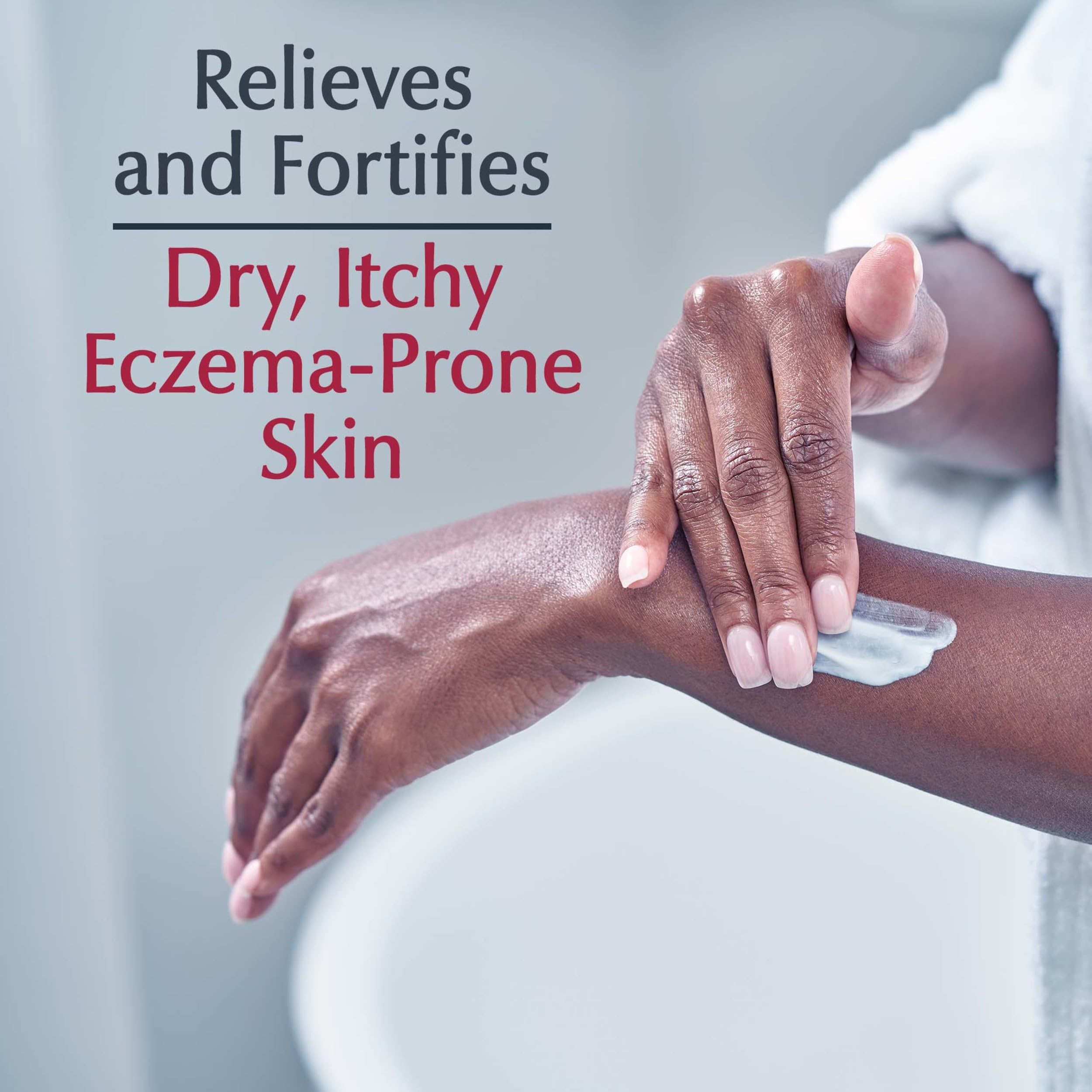 Eucerin being applied to forearm showing immediate soothing for itchy skin