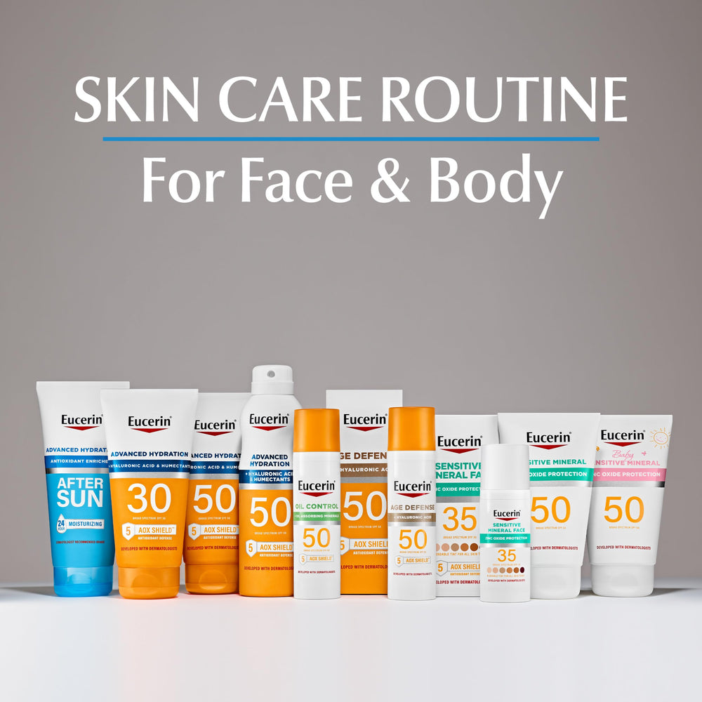 Eucerin face showing matte finish after application and reduced shine