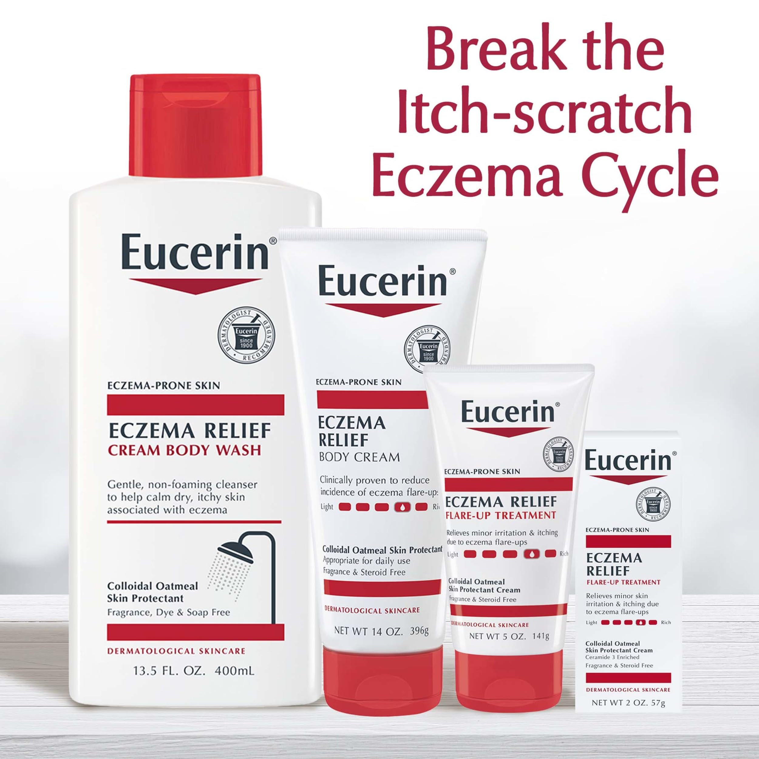 Eucerin tube held in hand showing true size and travel-friendly 8 oz