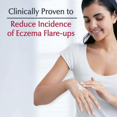 Eucerin cream texture spread on skin showing fast-absorbing soothing feel