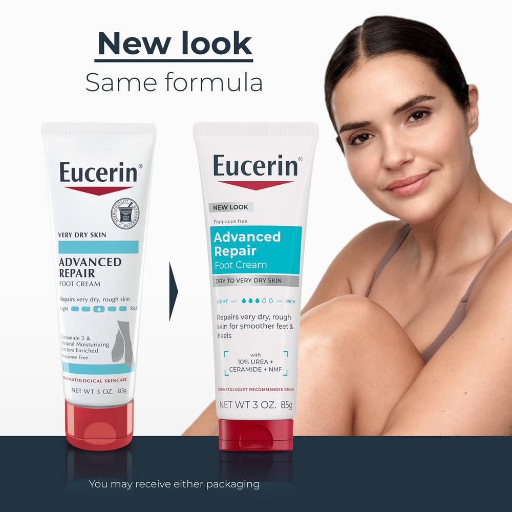 Eucerin three tubes arranged to show bulk travel pack, easy portability benefit
