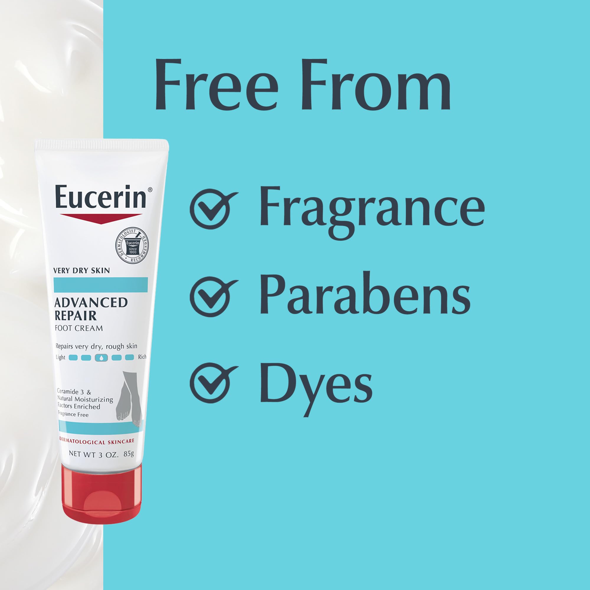 Eucerin travel bag sized tube beside wallet for on-the-go foot care benefit