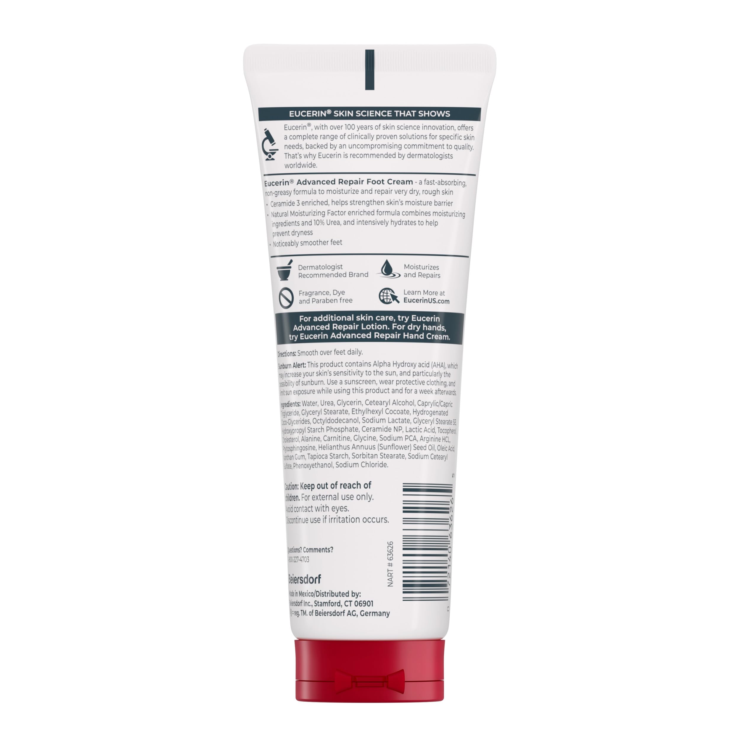 Eucerin tube cap open with cream dispensed, quick application convenience
